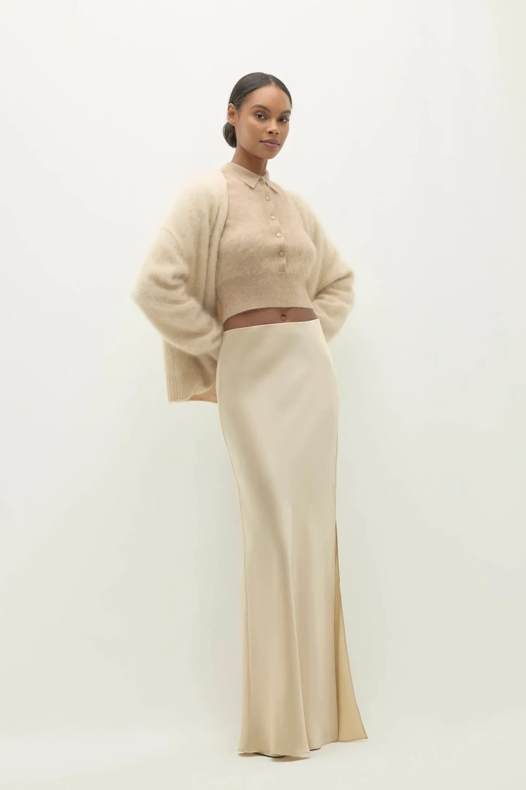 SIREN SILK MAXI SKIRT - BARLEY