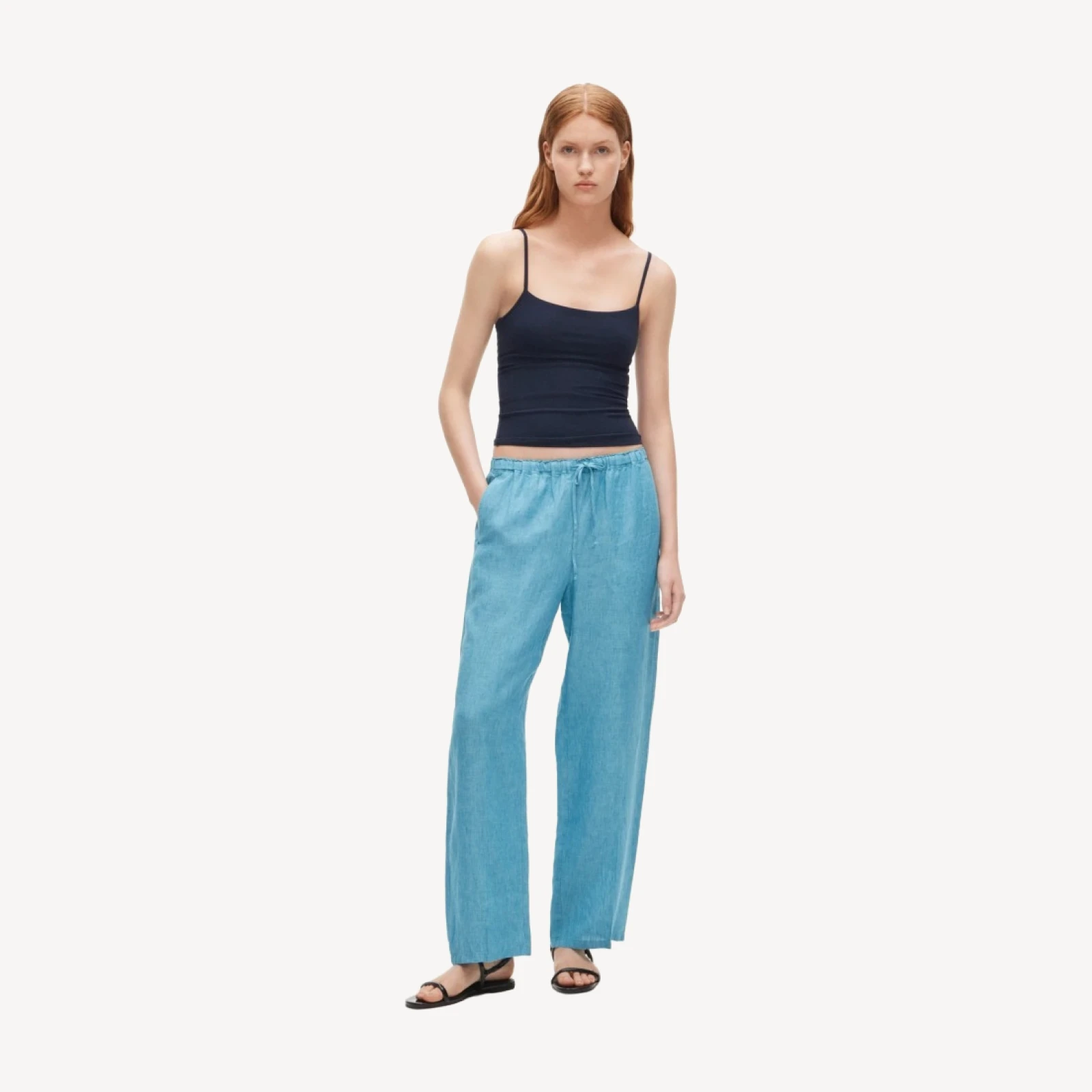 Soleil pant in crosshatched linen