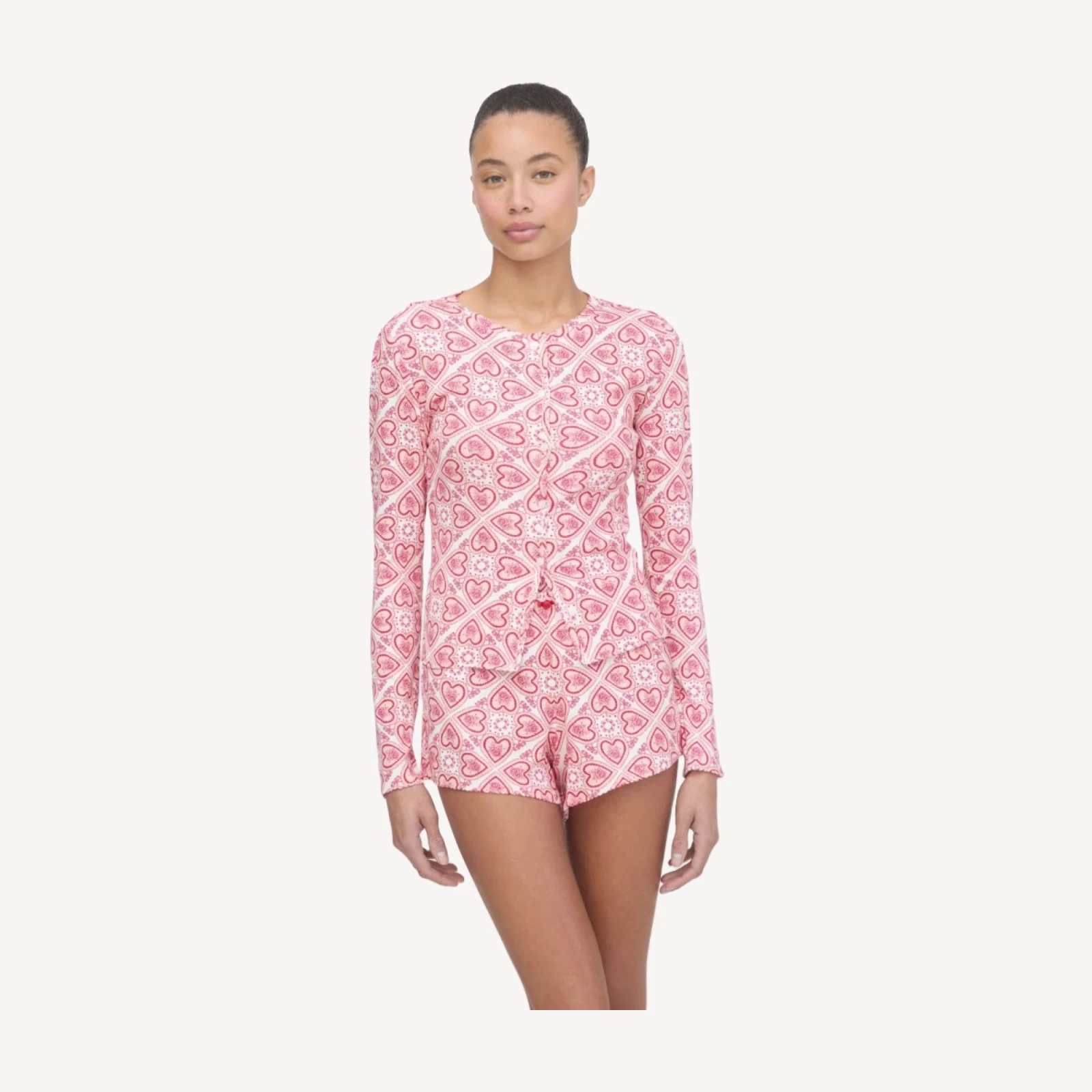 The Kaelie Pointelle Cardigan - White Patchwork Doily Heart