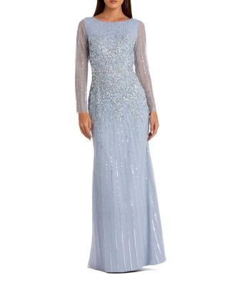 Mac Duggal High Neck Sequin Embellished Long Sleeve A Line Gown
