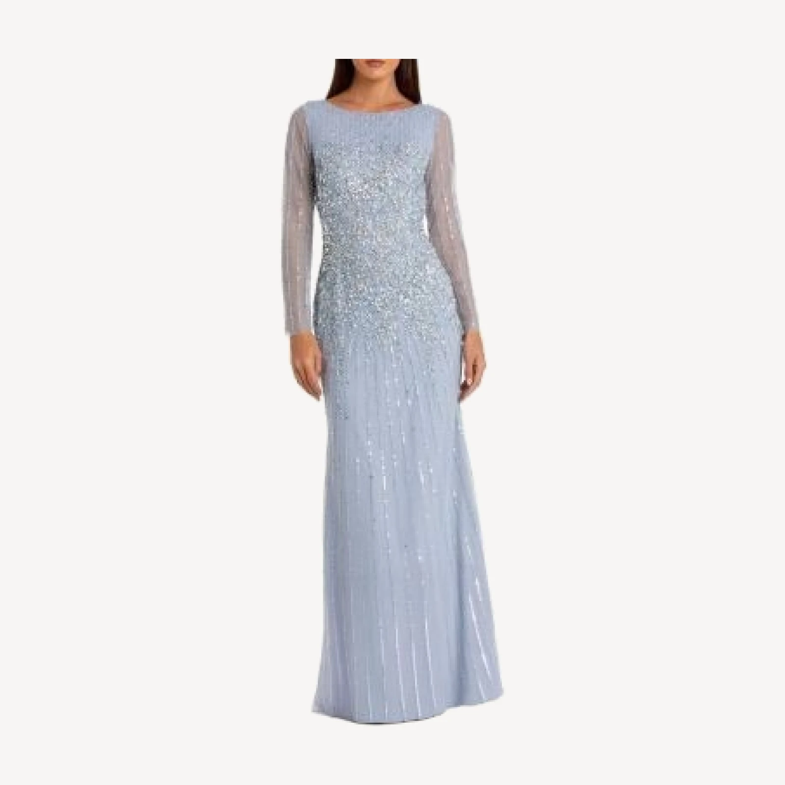 Mac Duggal High Neck Sequin Embellished Long Sleeve A Line Gown