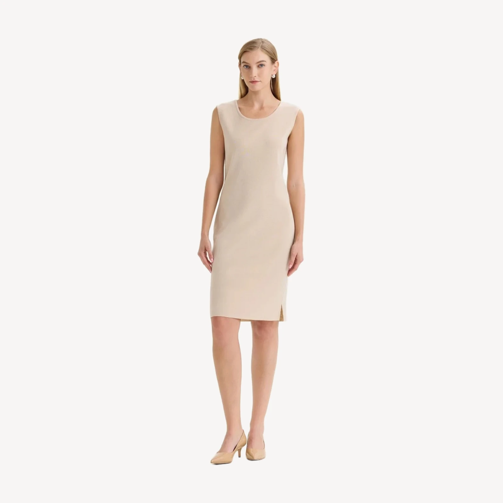 Sleeveless Sheath Knit Dress, Biscotti