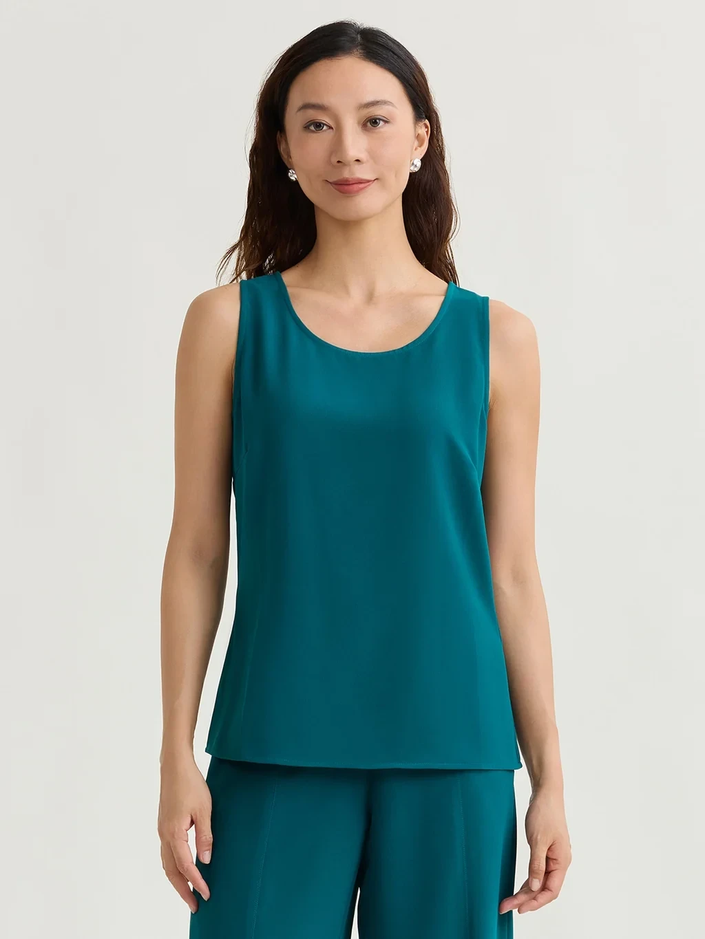 Classic Crepe de Chine Tank Top, Spruce