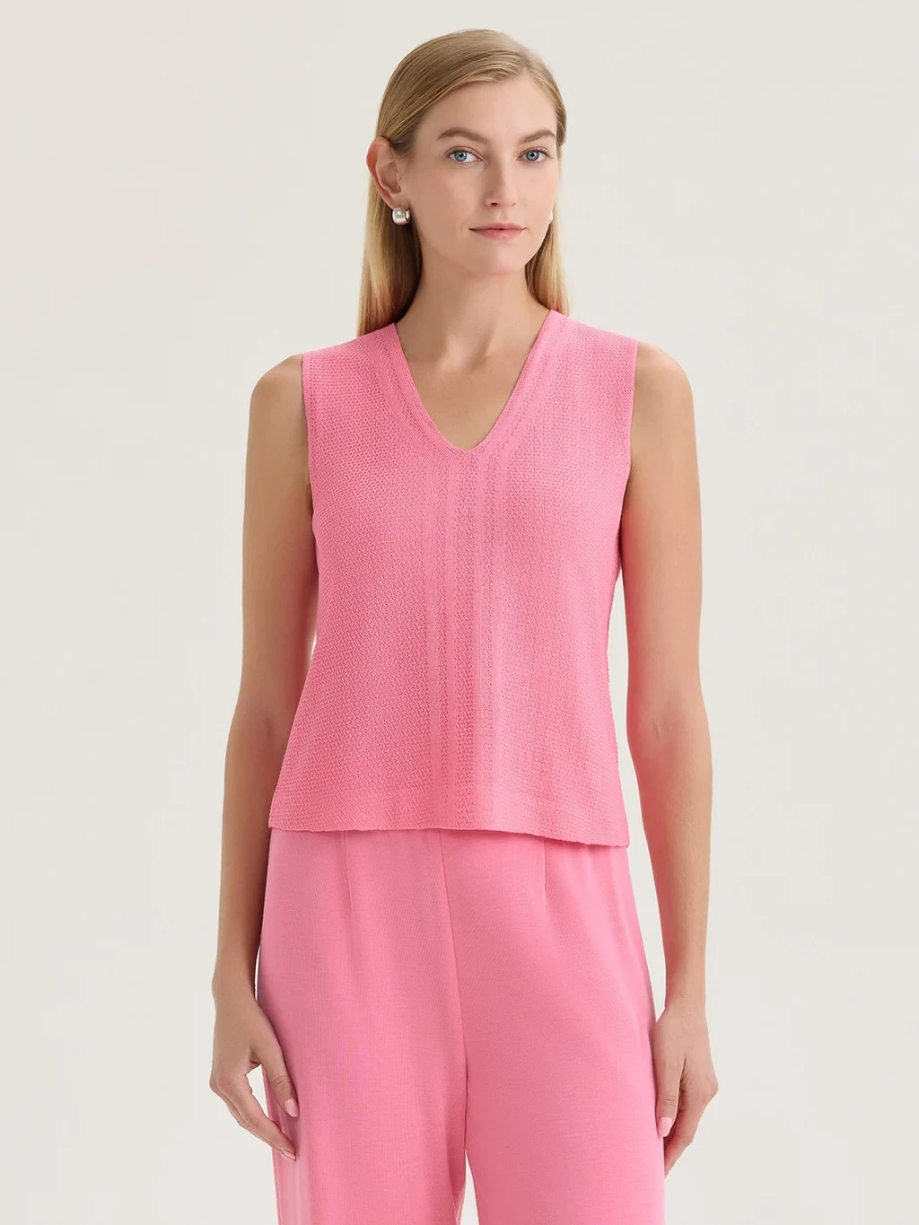 V-Neck Tonal Pointelle Knit Tank