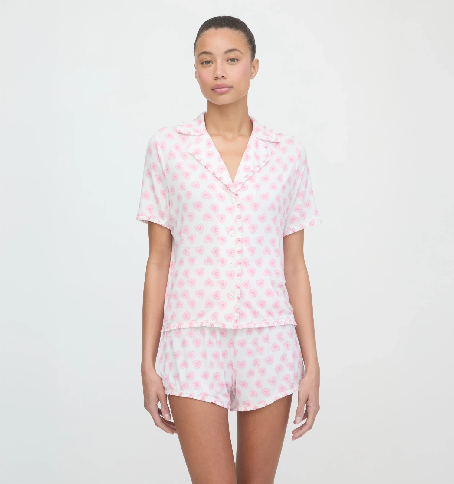 The Paige Pajama Set - Pink Doily Heart