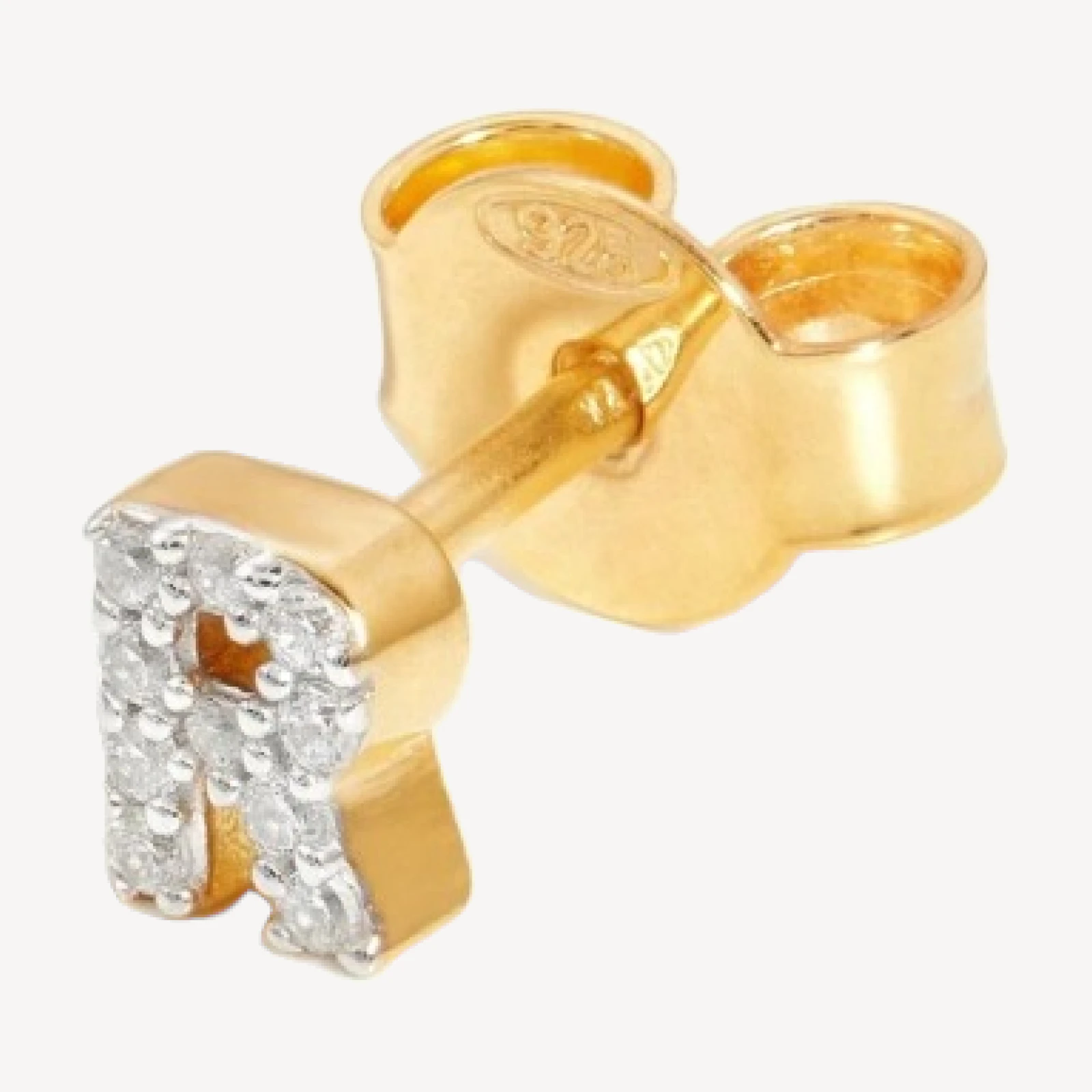 Pave Initial Single Stud Earring - Initial R | 18ct Gold Vermeil/Cubic Zirconia