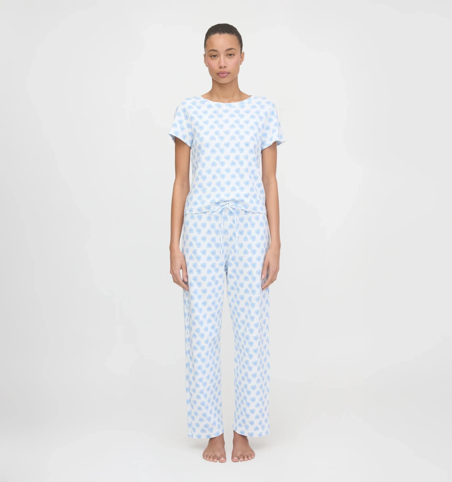 The Kelly Pajama Set - Blue Doily Heart