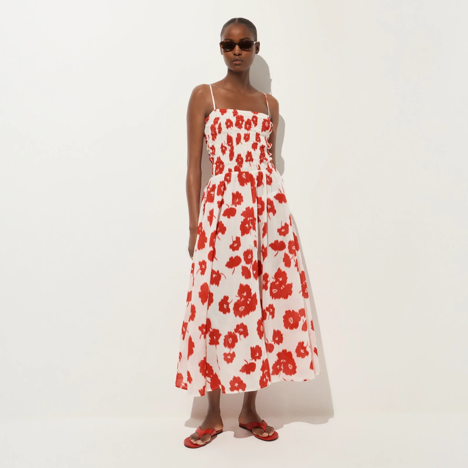 Wave maxi dress in blurred floral cotton voile