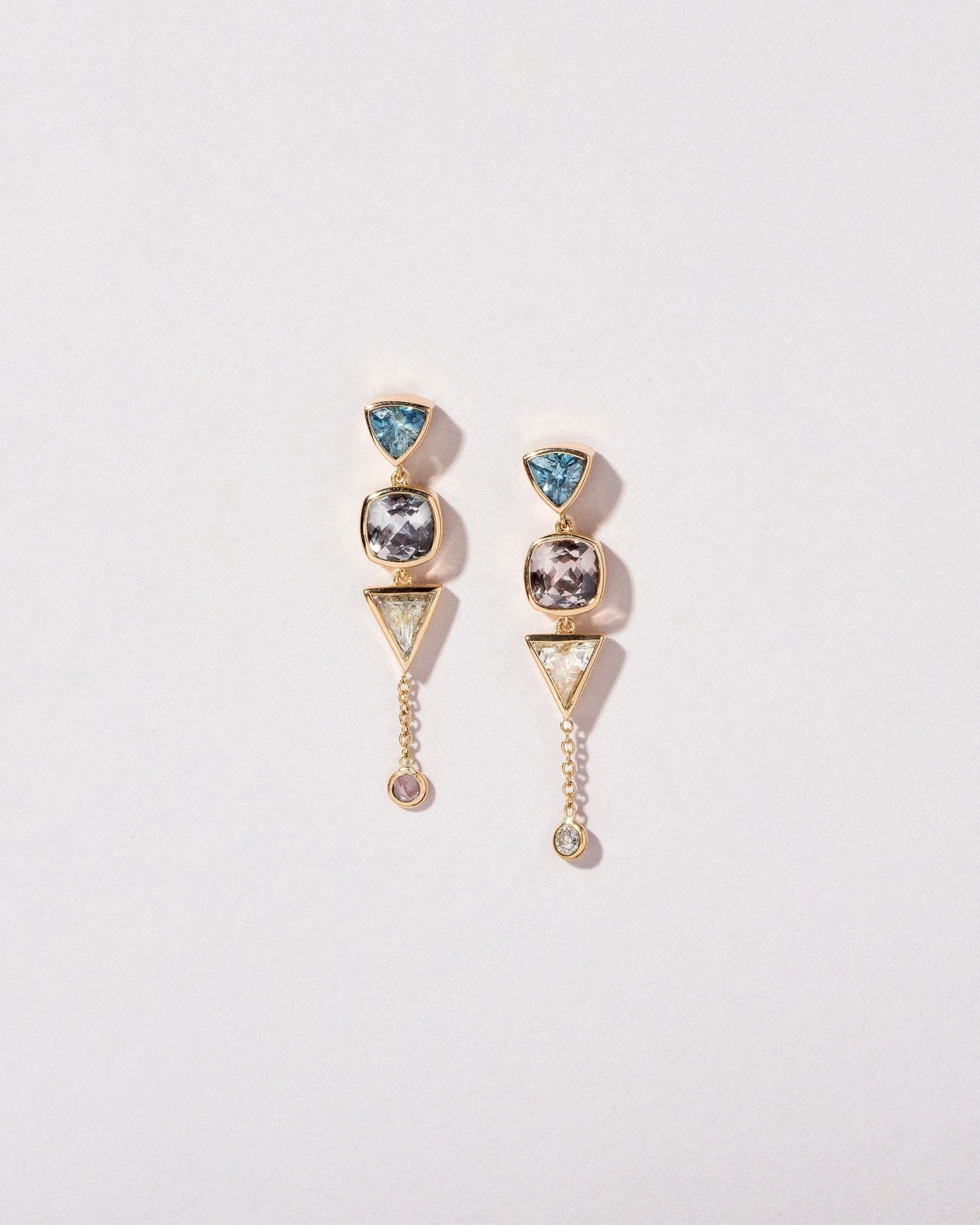 Trillion Cut Sapphire Cluster Earrings