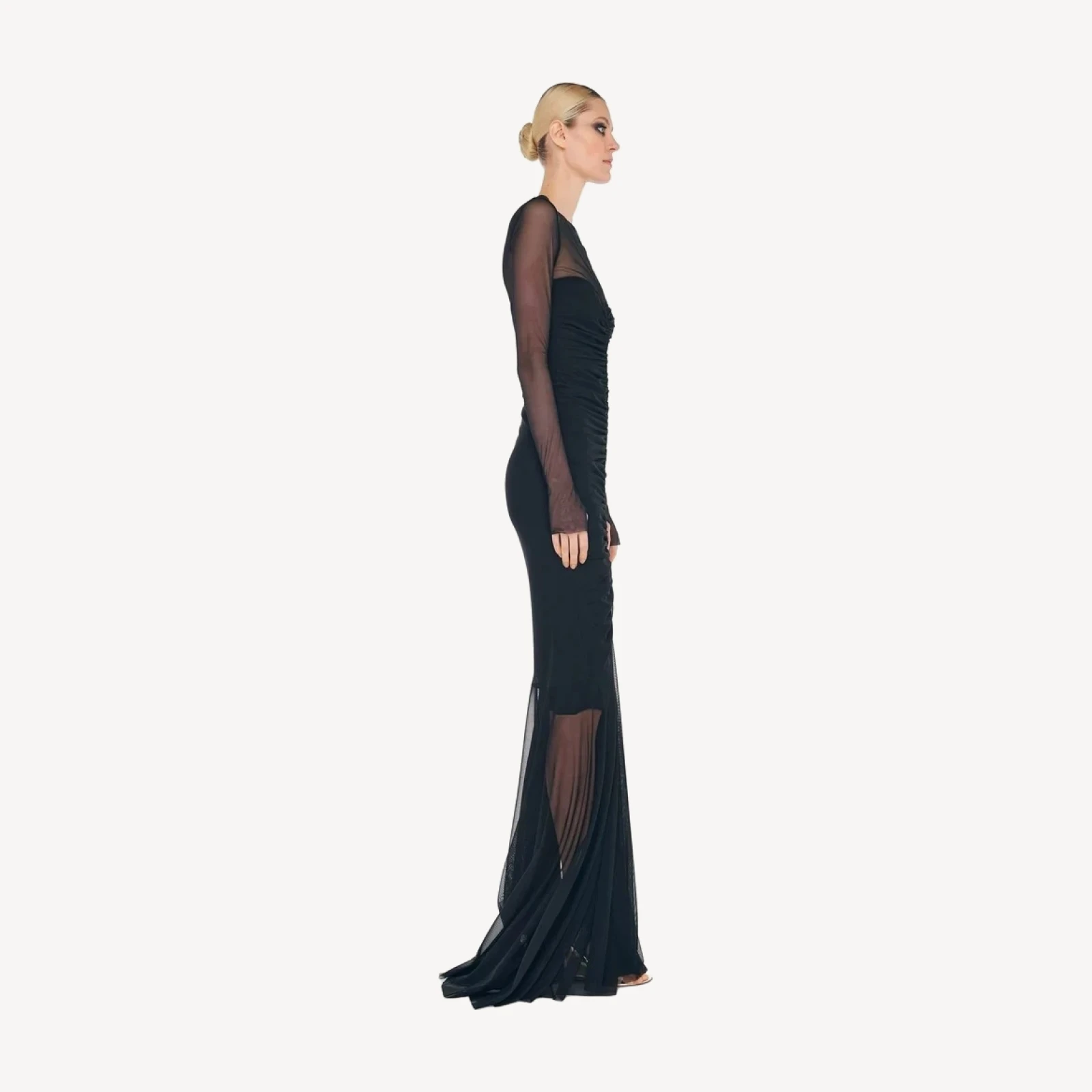 LS SHIRRED FISHTAIL GOWN / DRESS