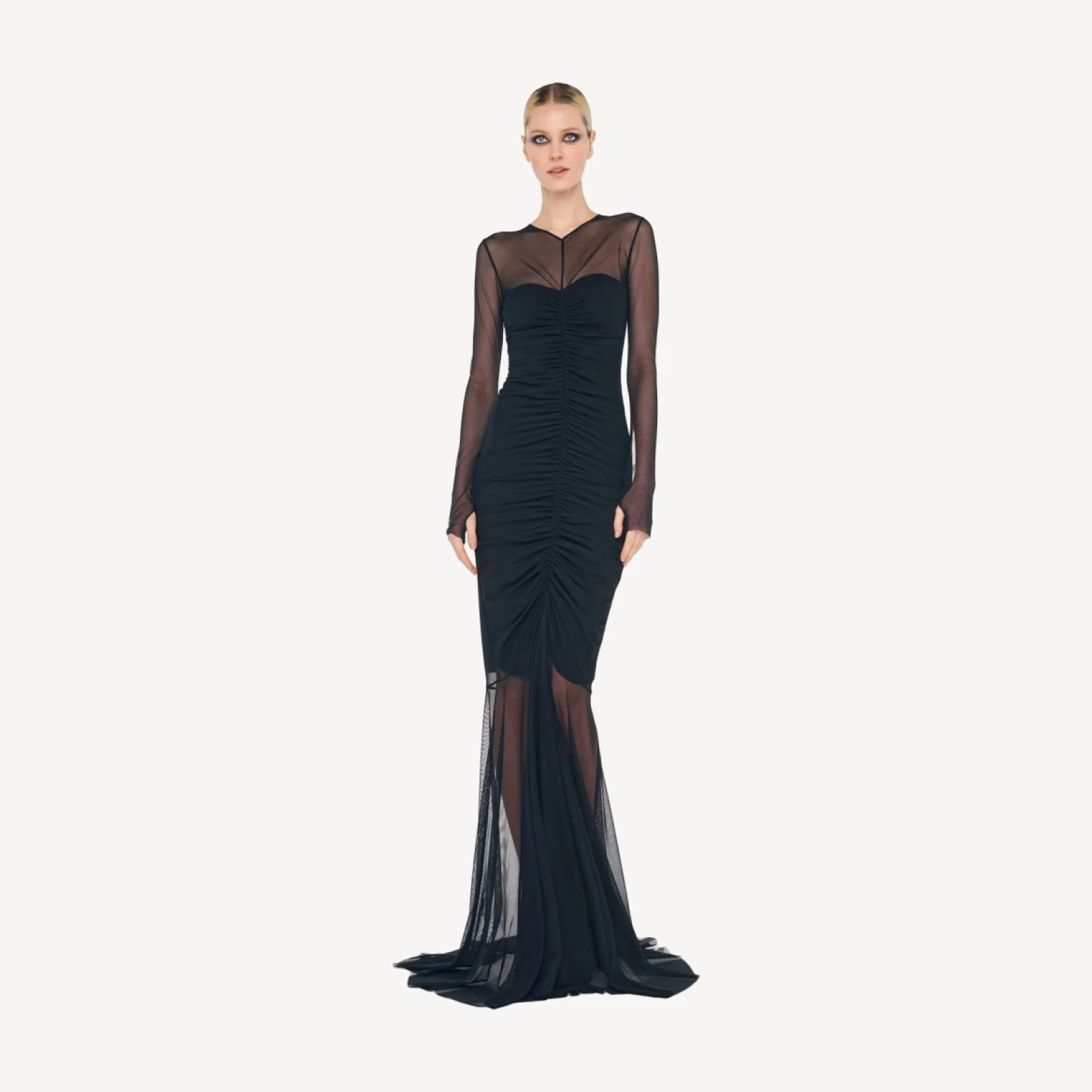 LS SHIRRED FISHTAIL GOWN / DRESS