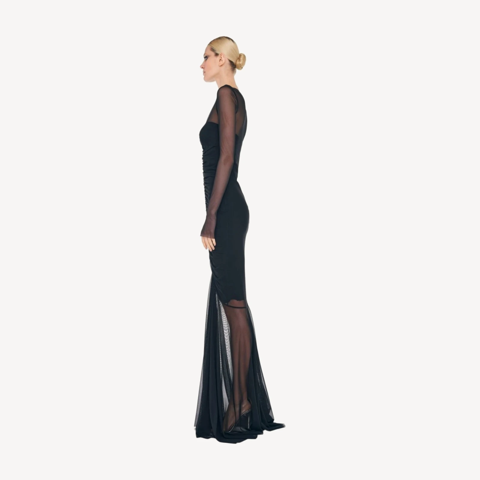 LS SHIRRED FISHTAIL GOWN / DRESS