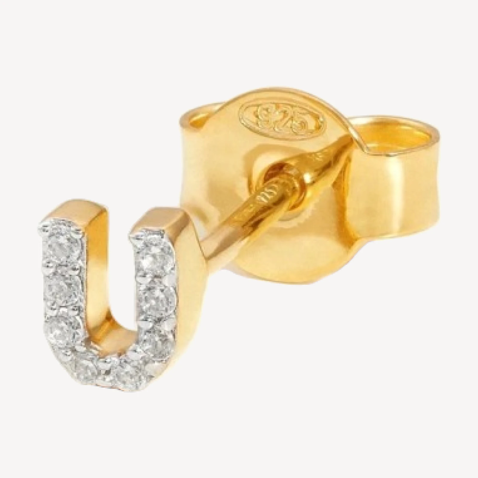 Pave Initial Single Stud Earring - Initial U | 18ct Gold Vermeil/Cubic Zirconia