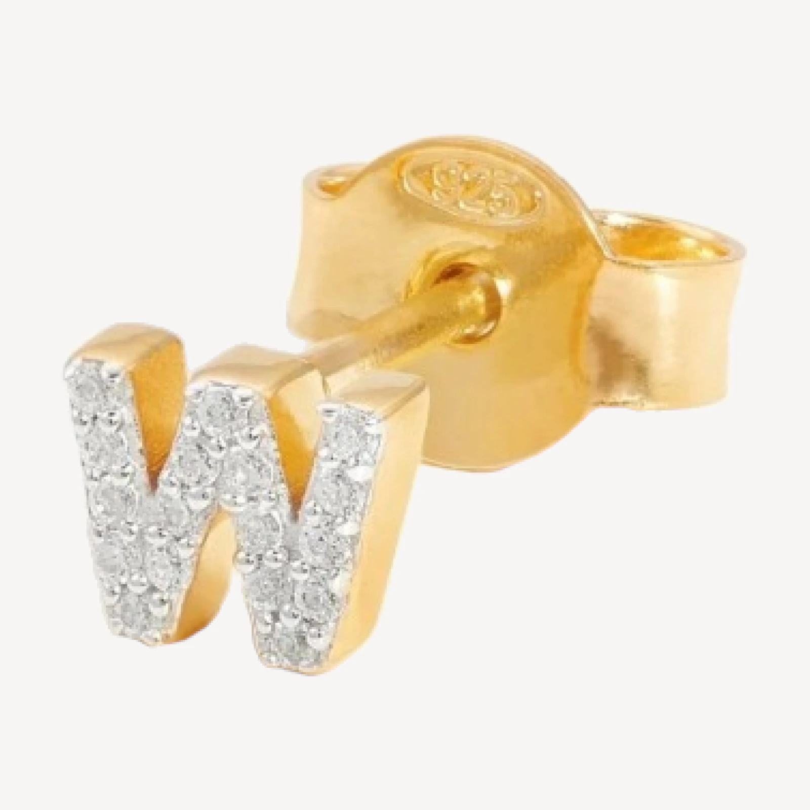 Pave Initial Single Stud Earring - Initial W | 18ct Gold Vermeil/Cubic Zirconia