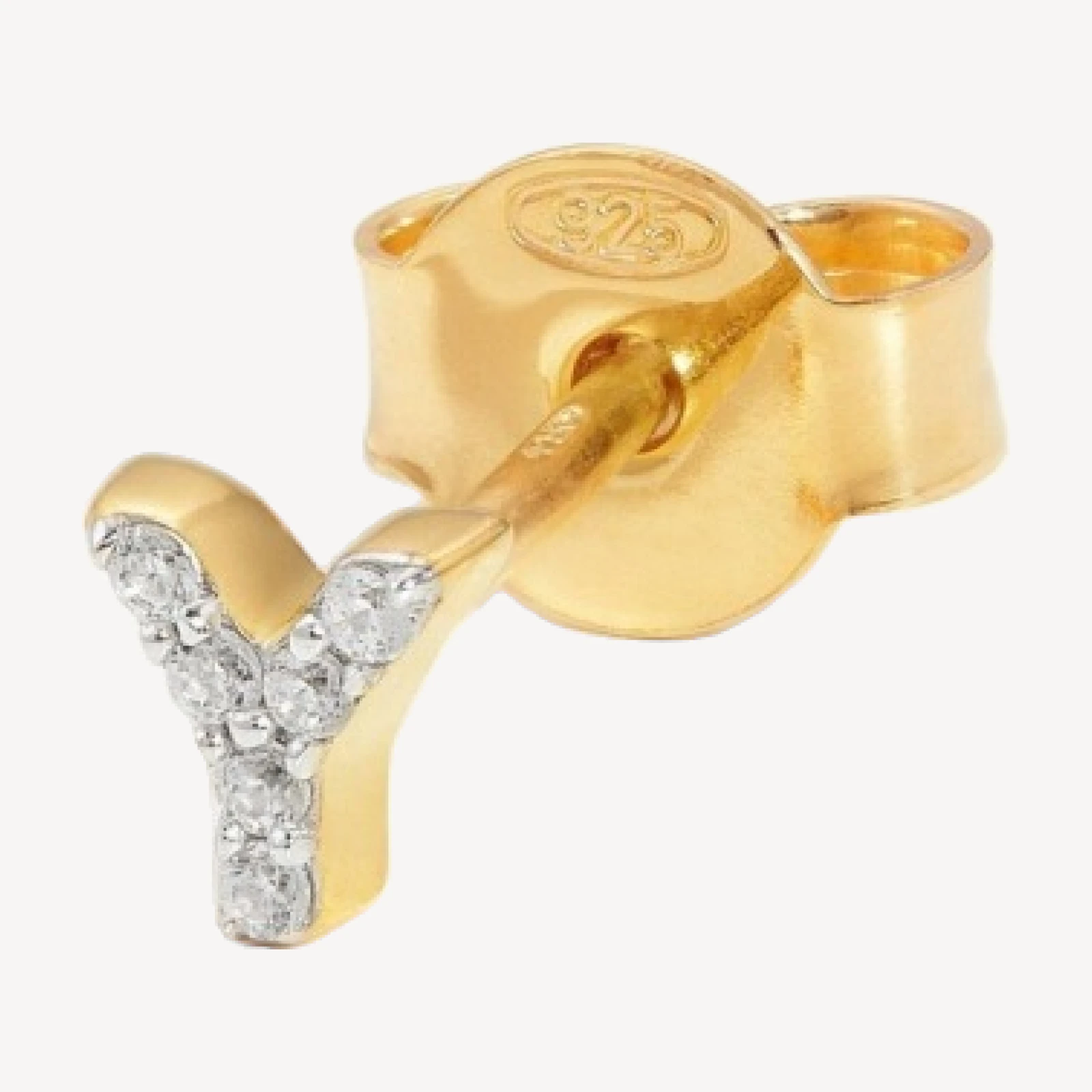 Pave Initial Single Stud Earring - Initial Y | 18ct Gold Vermeil/Cubic Zirconia