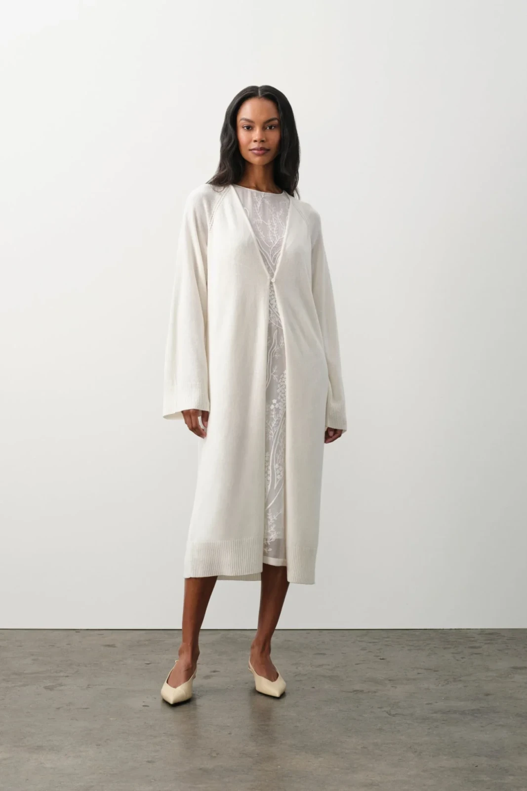 ASTER CASHMERE LONGLINE CARDIGAN - ECRU