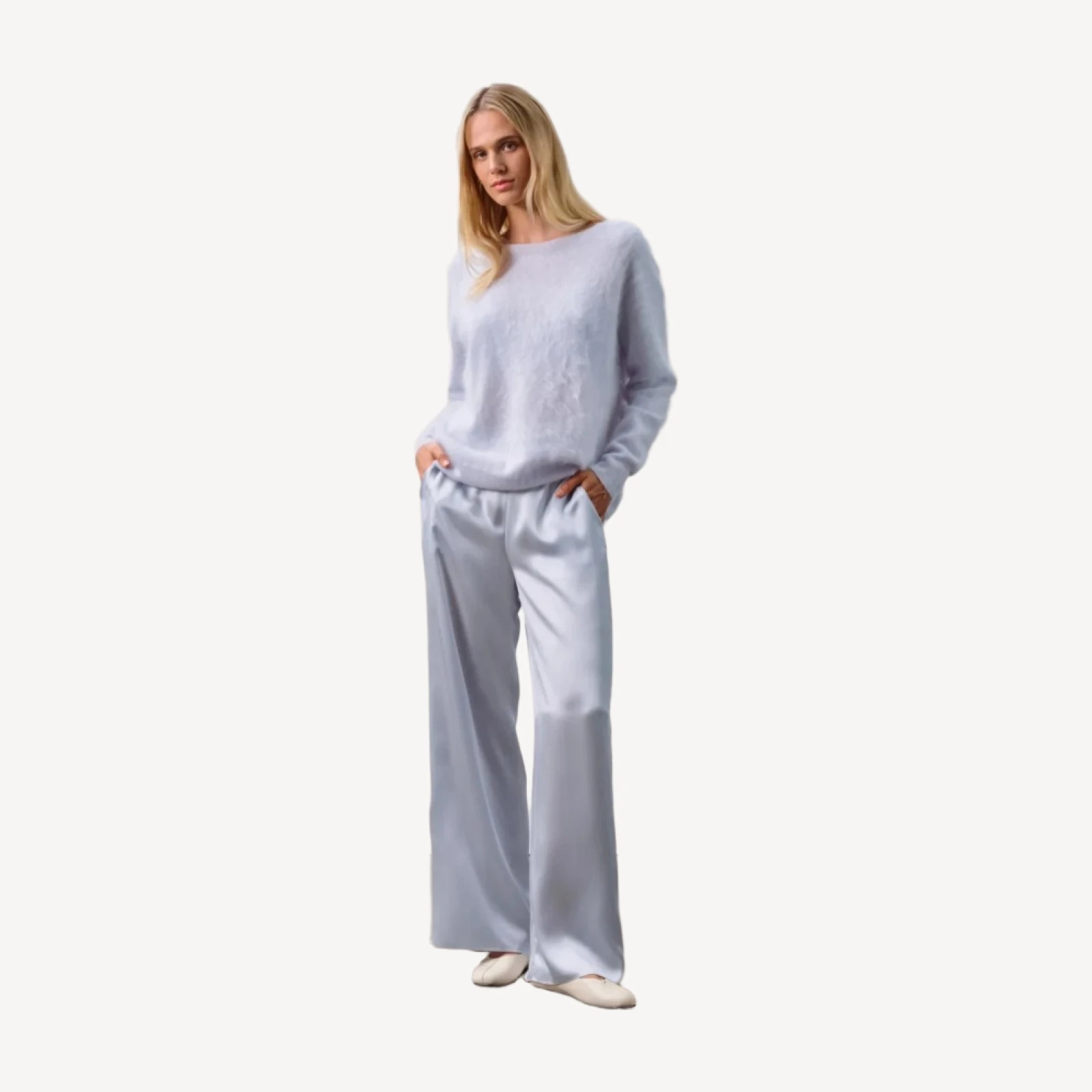 DOVE CASHMERE OFF THE SHOULDER SWEATER - CLOUD