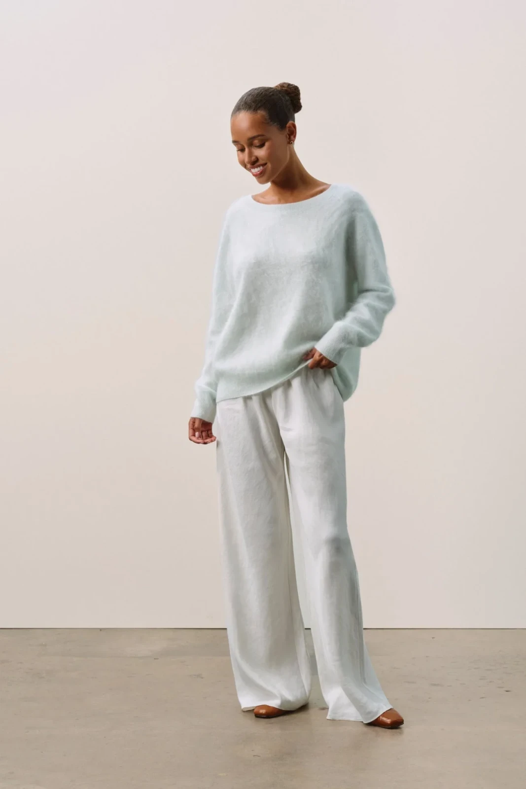 DOVE CASHMERE OFF THE SHOULDER SWEATER - JADITE