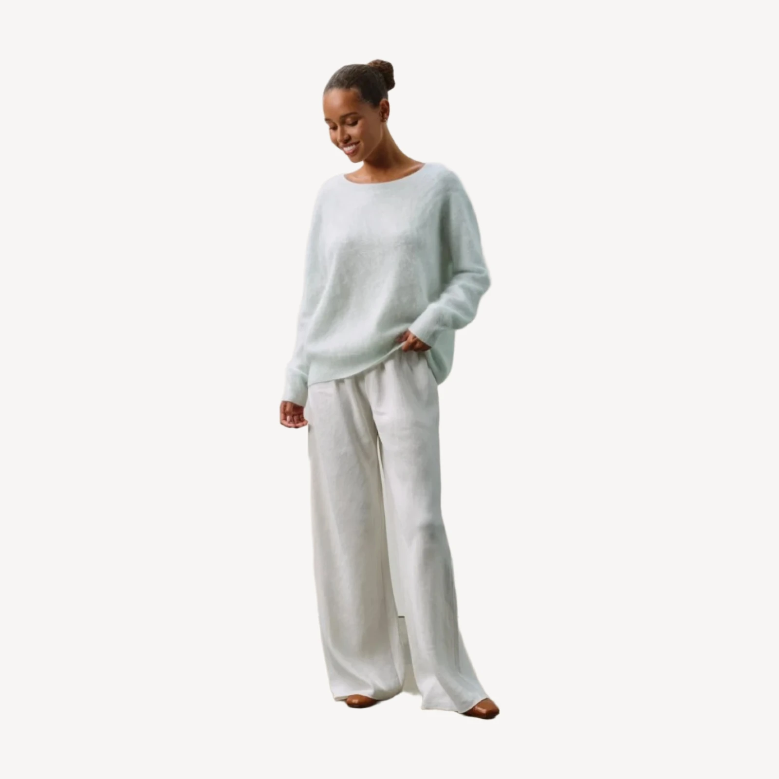 DOVE CASHMERE OFF THE SHOULDER SWEATER - JADITE