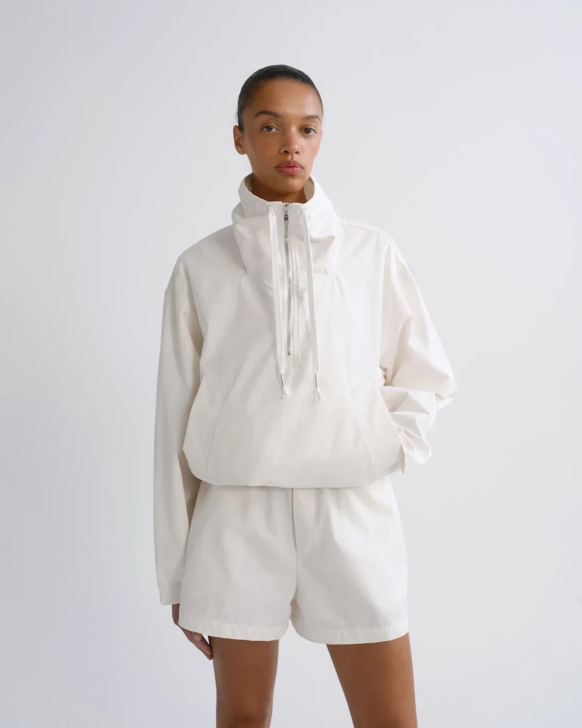 Lydia Nylon Popover Anorak in Chalk White