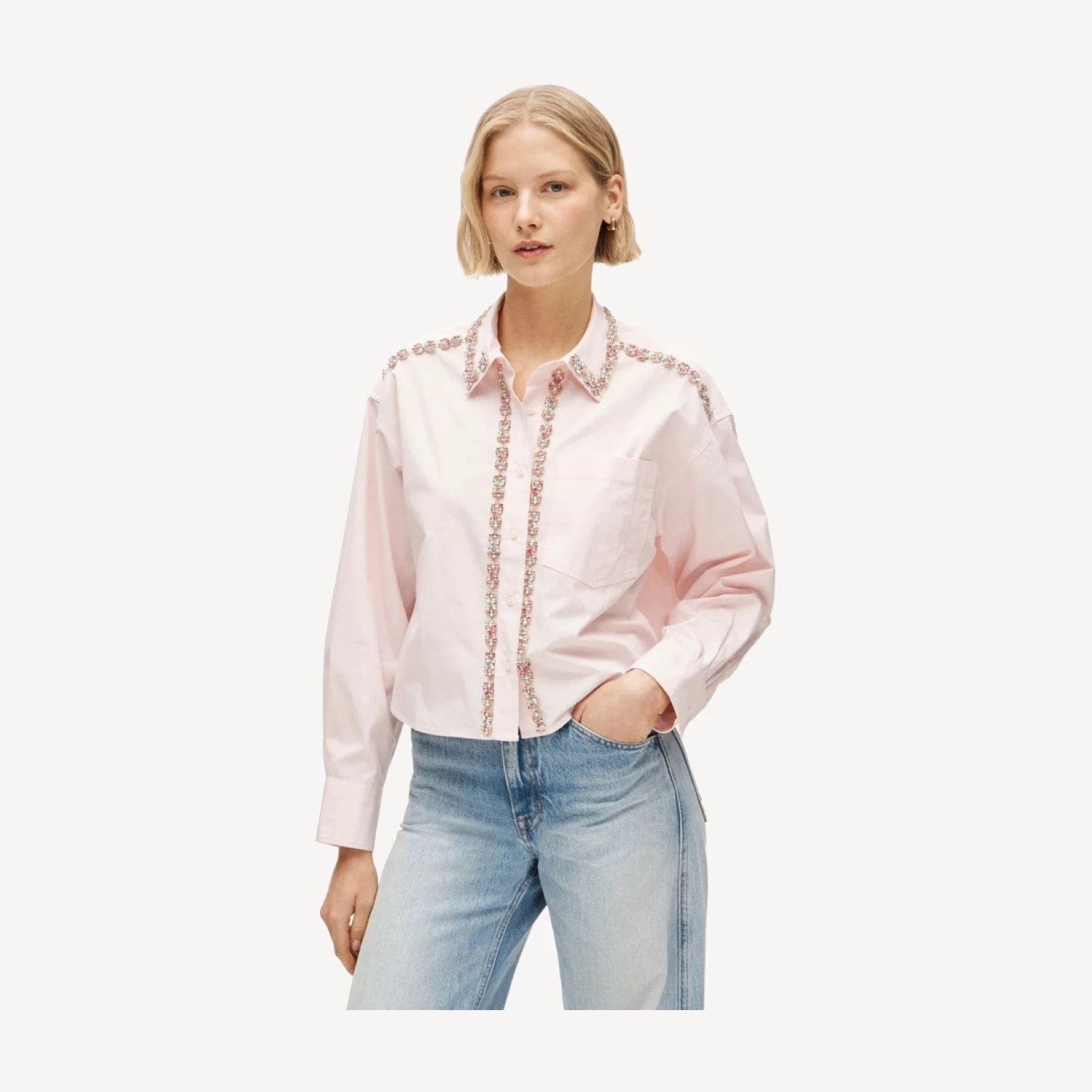 Étienne cropped button-up shirt in embellished cotton poplin