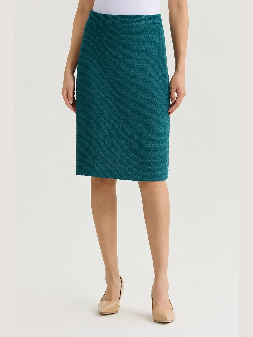 Tonal Grid Straight Knit Skirt