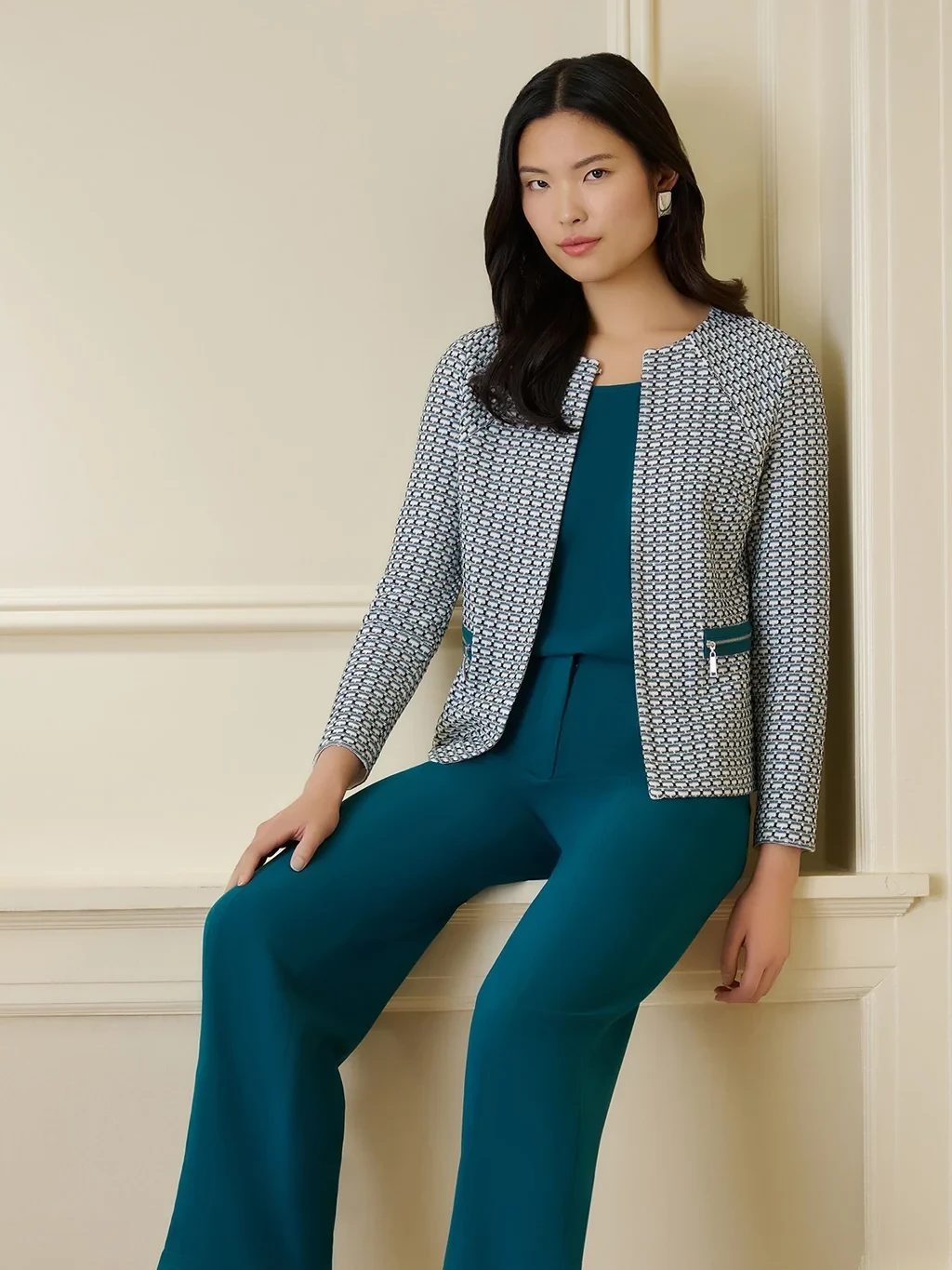 Heritage Tri-Color Basketweave Knit Jacket