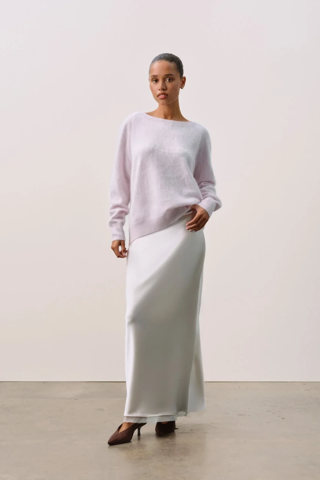 DOVE CASHMERE OFF THE SHOULDER SWEATER - MARBLE MIST
