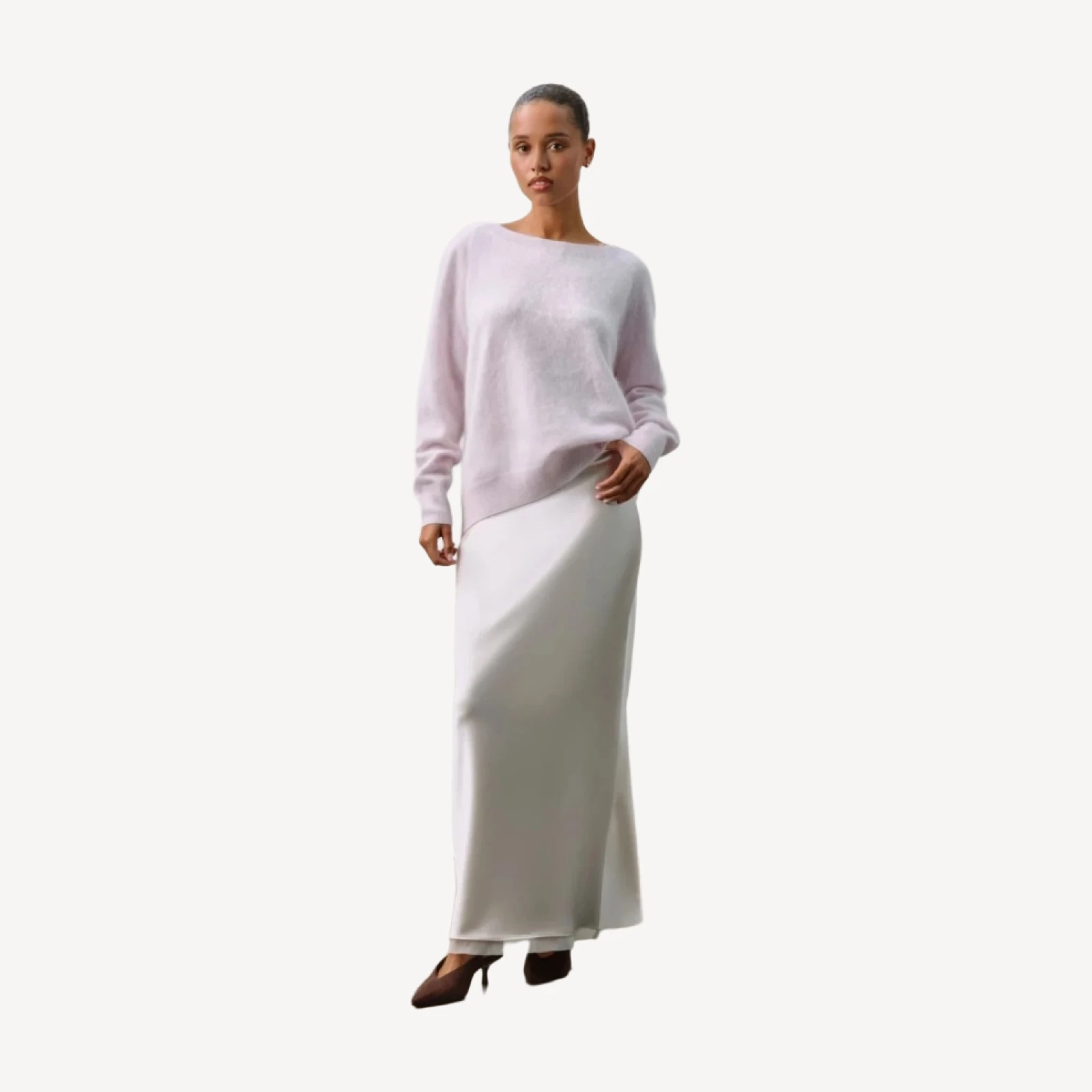 DOVE CASHMERE OFF THE SHOULDER SWEATER - MARBLE MIST