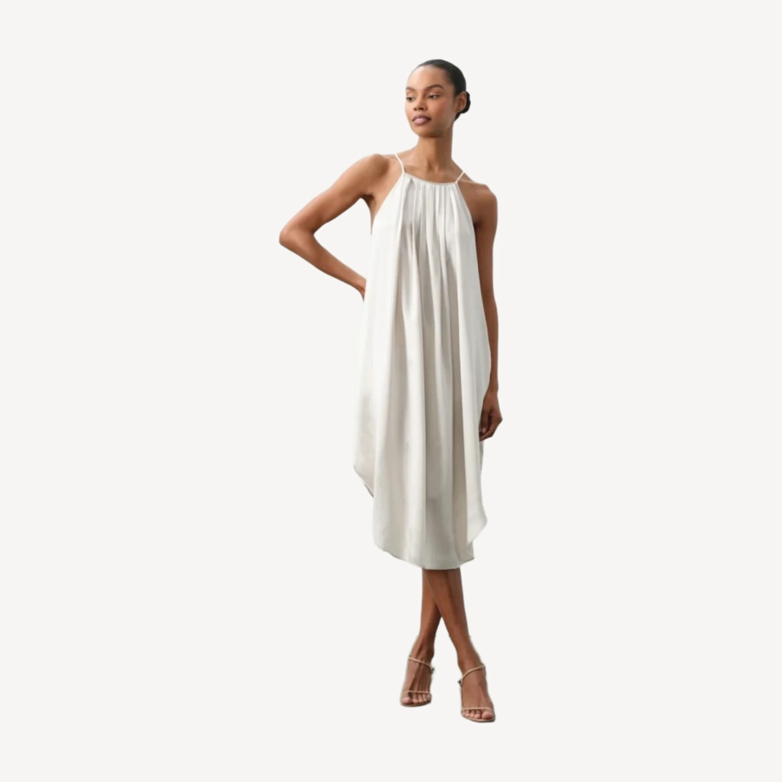 KIRA SILK MIDI DRESS - SAND