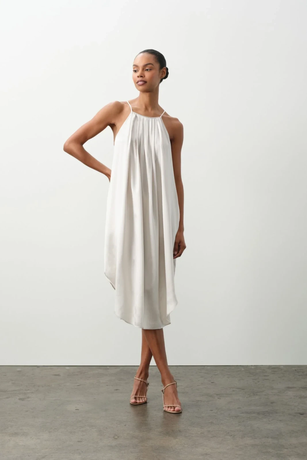 KIRA SILK MIDI DRESS - SAND