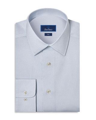 David Donahue Trim Fit Geo Print Cotton Dress Shirt