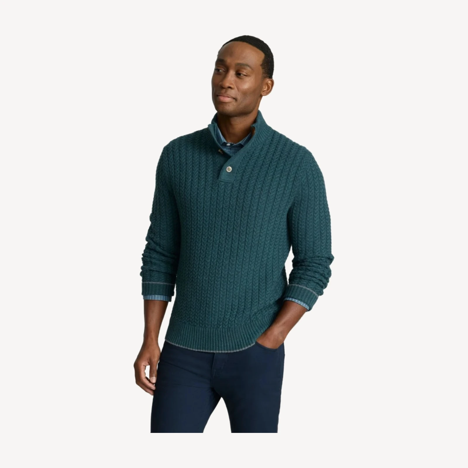 Cable-Knit Button Neck Sweater