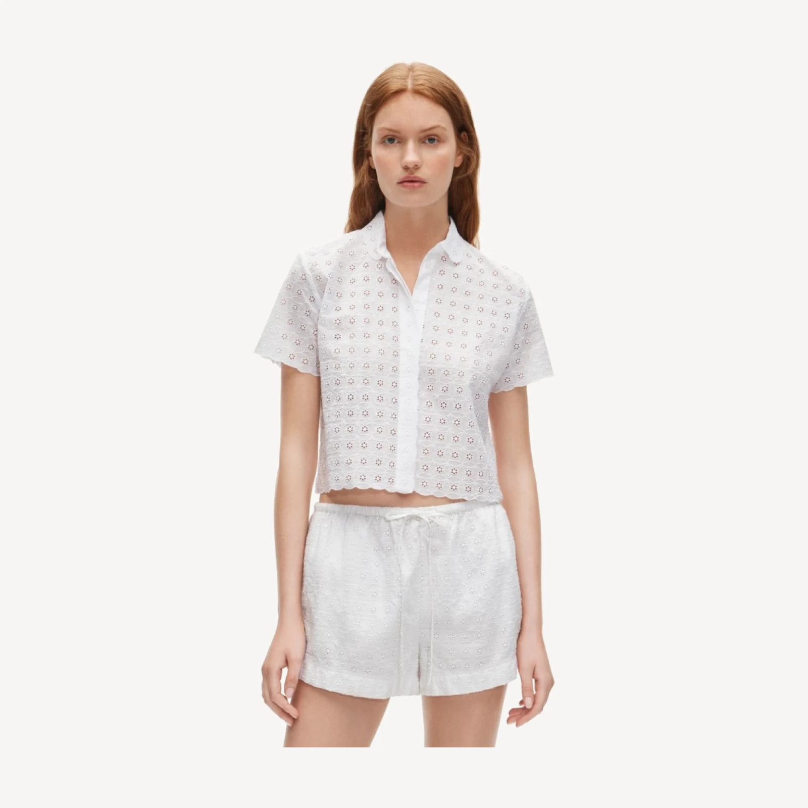 Gamine button-up shirt in eyelet