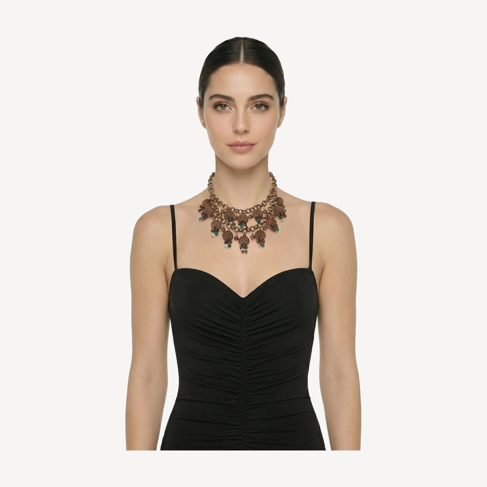 BRASS & COLOR BEADED TIERED NECKLACE