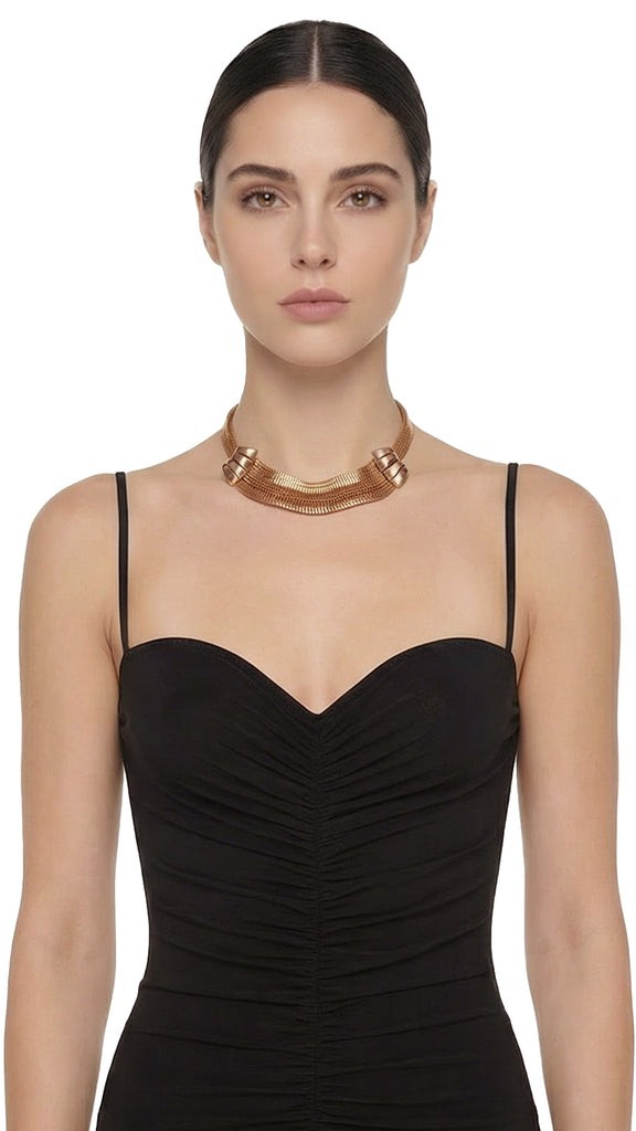 BRASS TIERED CHOKER WITH DETAIL