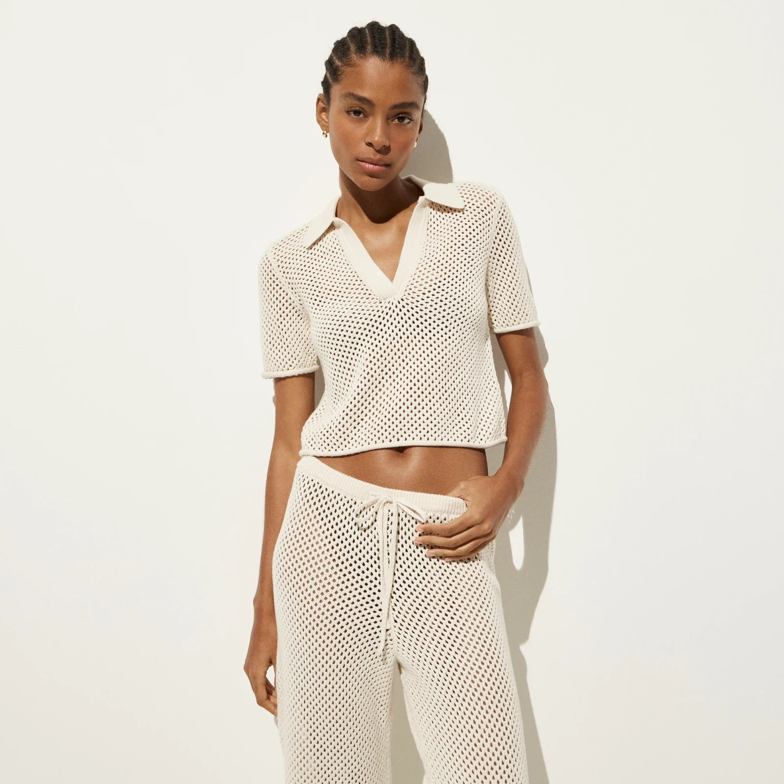 Crochet beach polo shirt in cotton