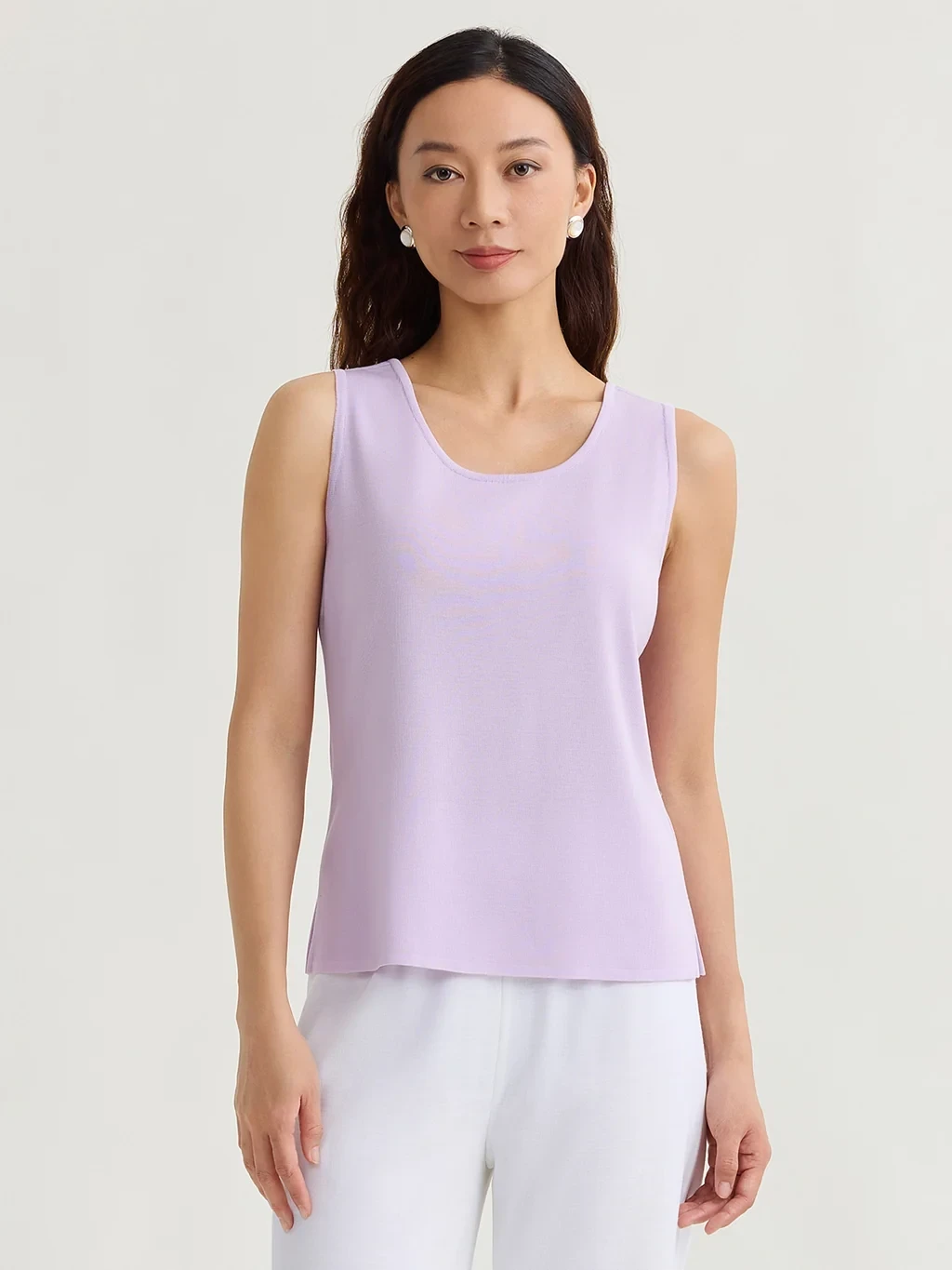 Double Scoop Neck Mylana Knit Tank, Lavender