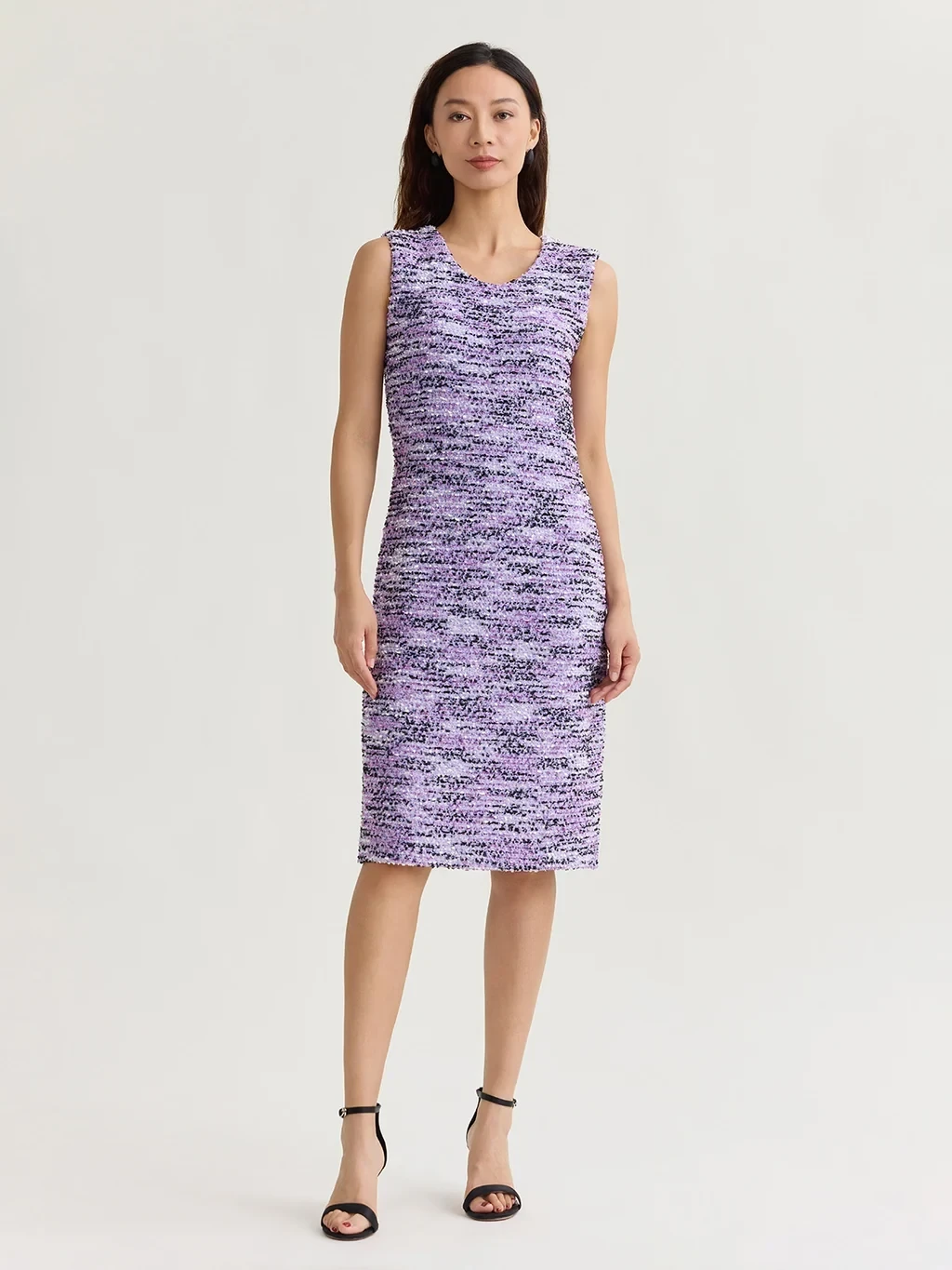 Sleeveless Eyelash Ribbon Knit Sheath Dress