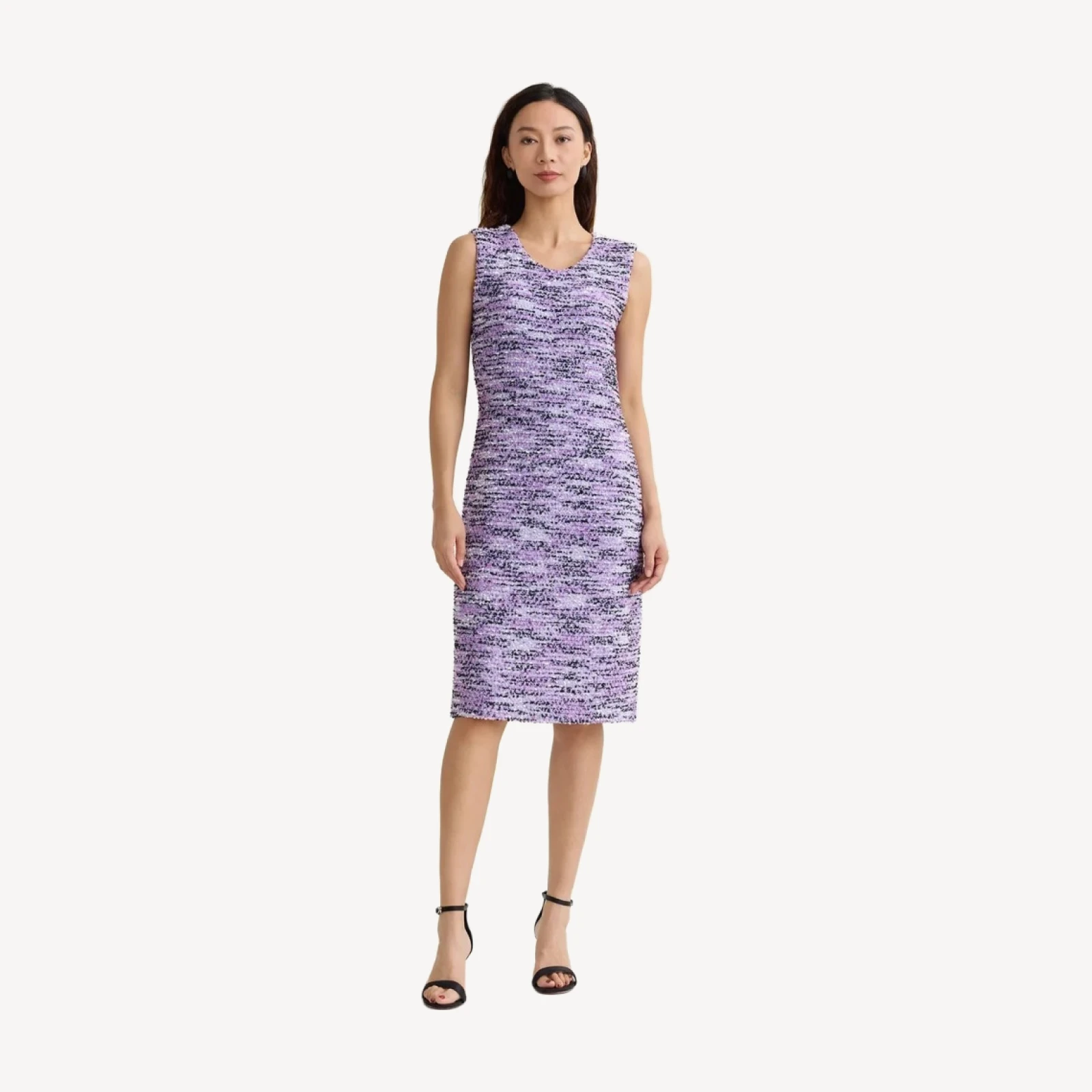 Sleeveless Eyelash Ribbon Knit Sheath Dress