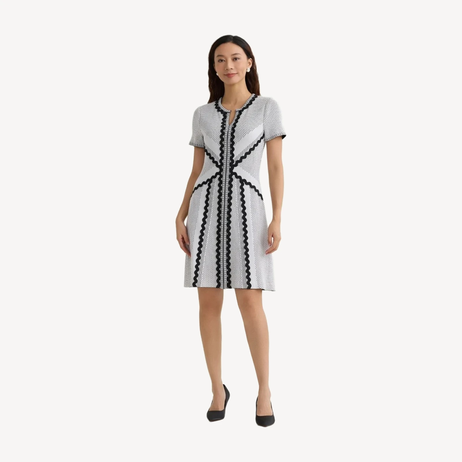 A-Line Monochrome Dotted Stitch Soft Knit Dress
