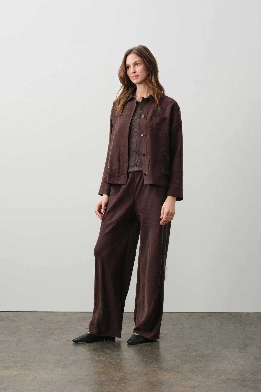 ANTONIA SILK LINEN CHORE COAT - COCOA