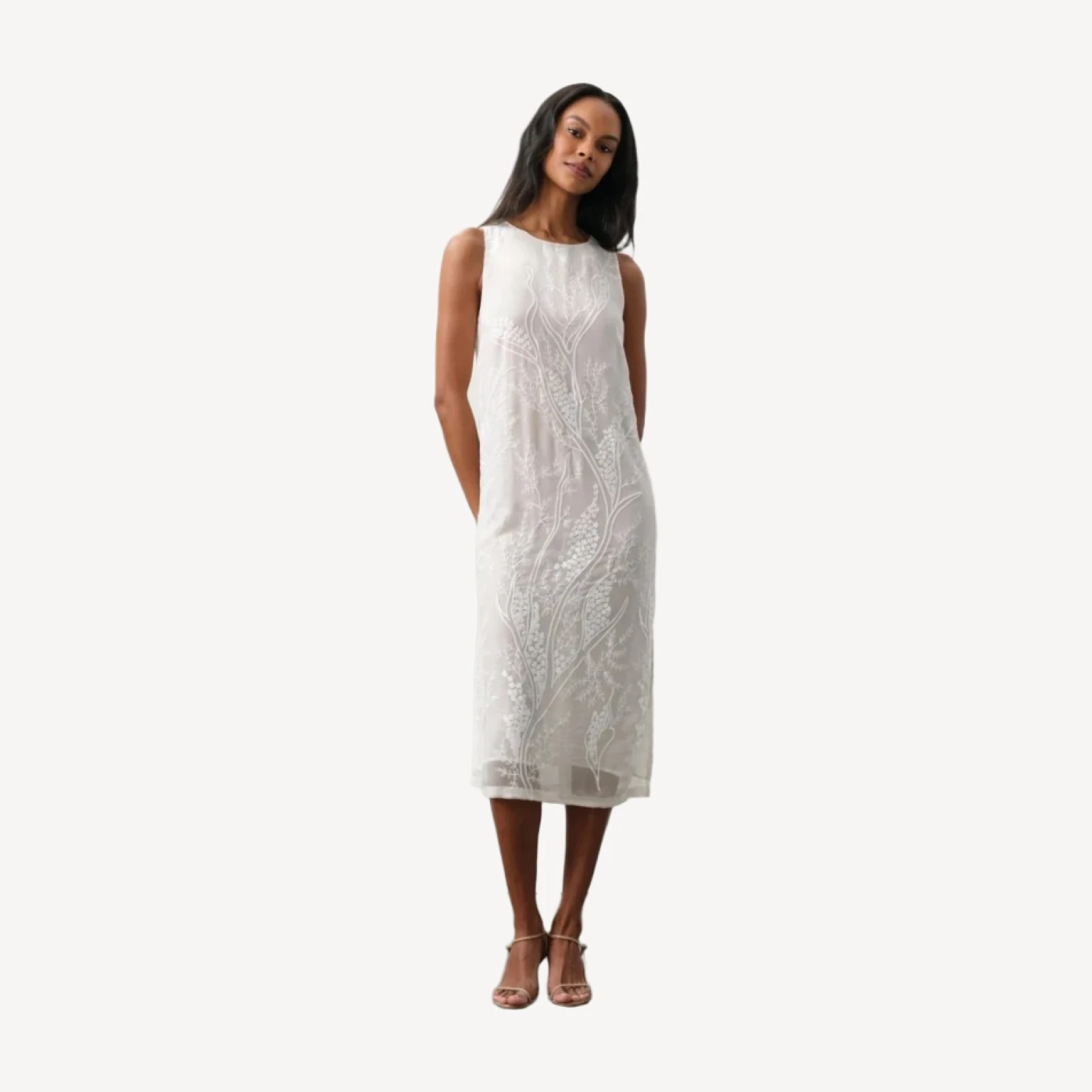 GILLIAN FLORAL SILK CHIFFON MIDI DRESS - ECRU