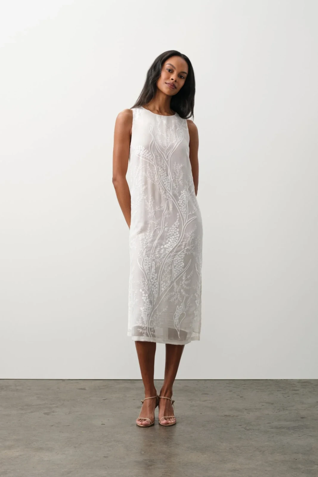 GILLIAN FLORAL SILK CHIFFON MIDI DRESS - ECRU