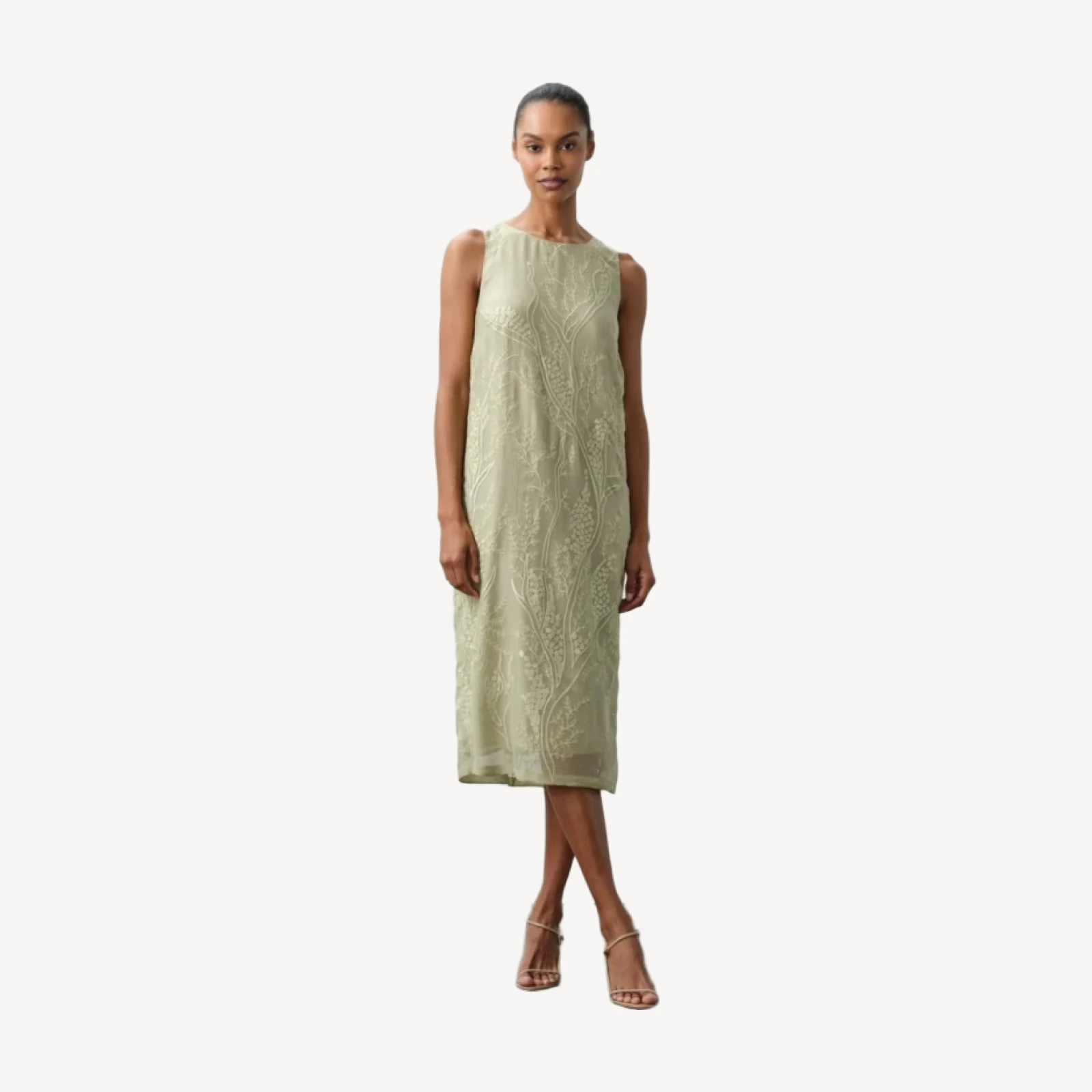 GILLIAN FLORAL SILK CHIFFON MIDI DRESS - MATCHA