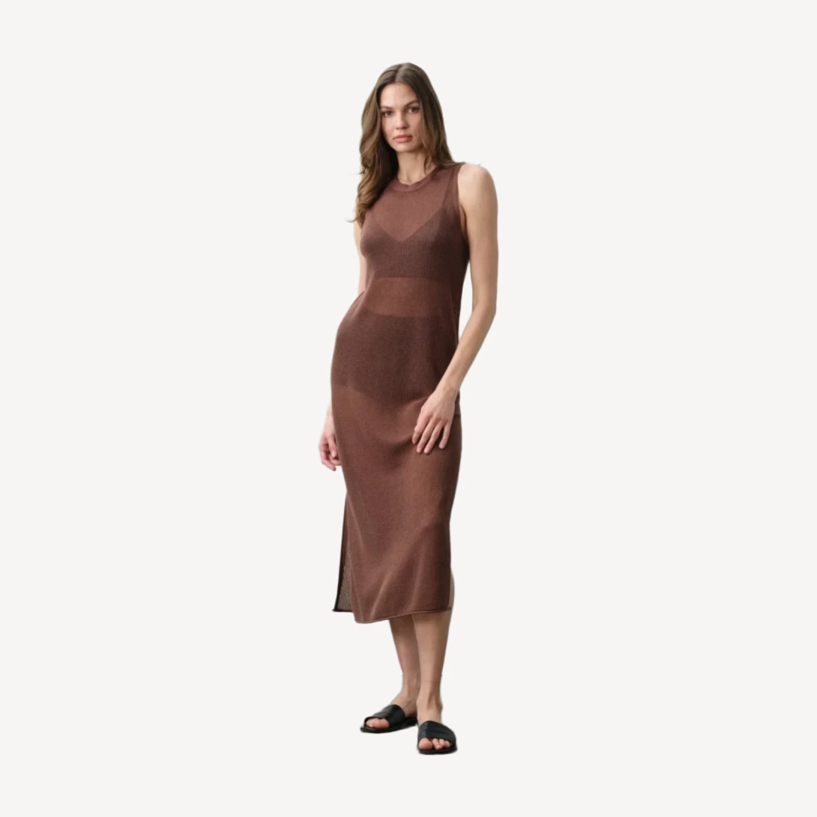 THEA COTTON CASHMERE MIDI DRESS - TEAK