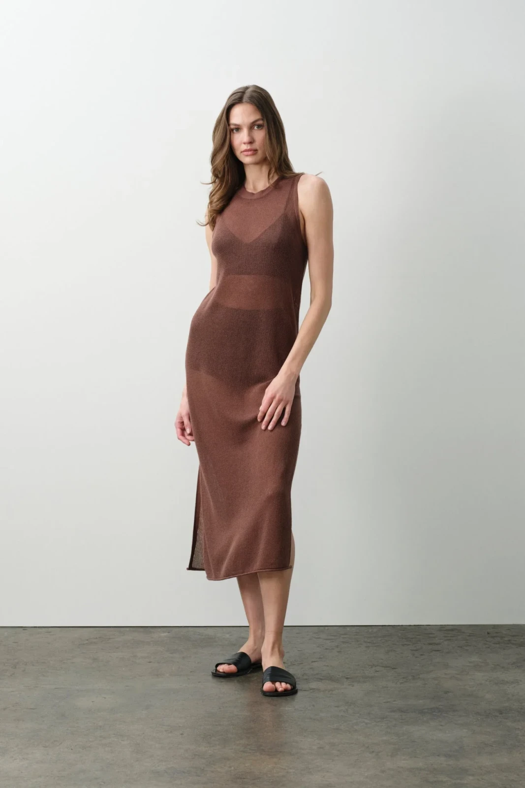 THEA COTTON CASHMERE MIDI DRESS - TEAK