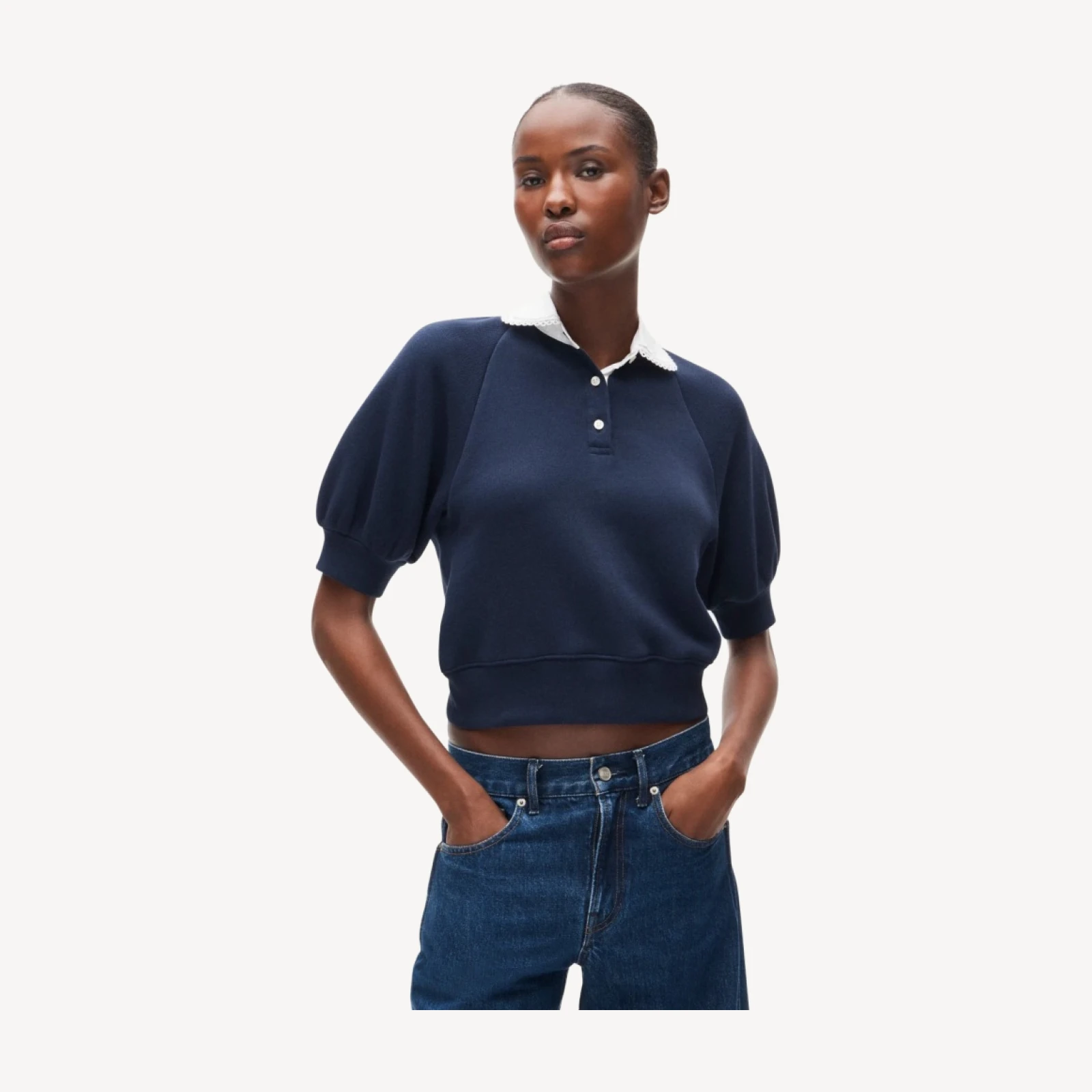 Heritage Terry sweatshirt polo with eyelet collar