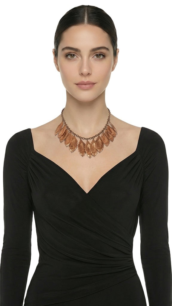 BRASS LEAF TIERED NECKLACE