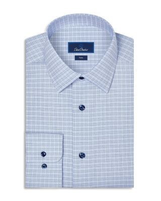 David Donahue Trim Fit Cotton Blend Twill Check Dress Shirt